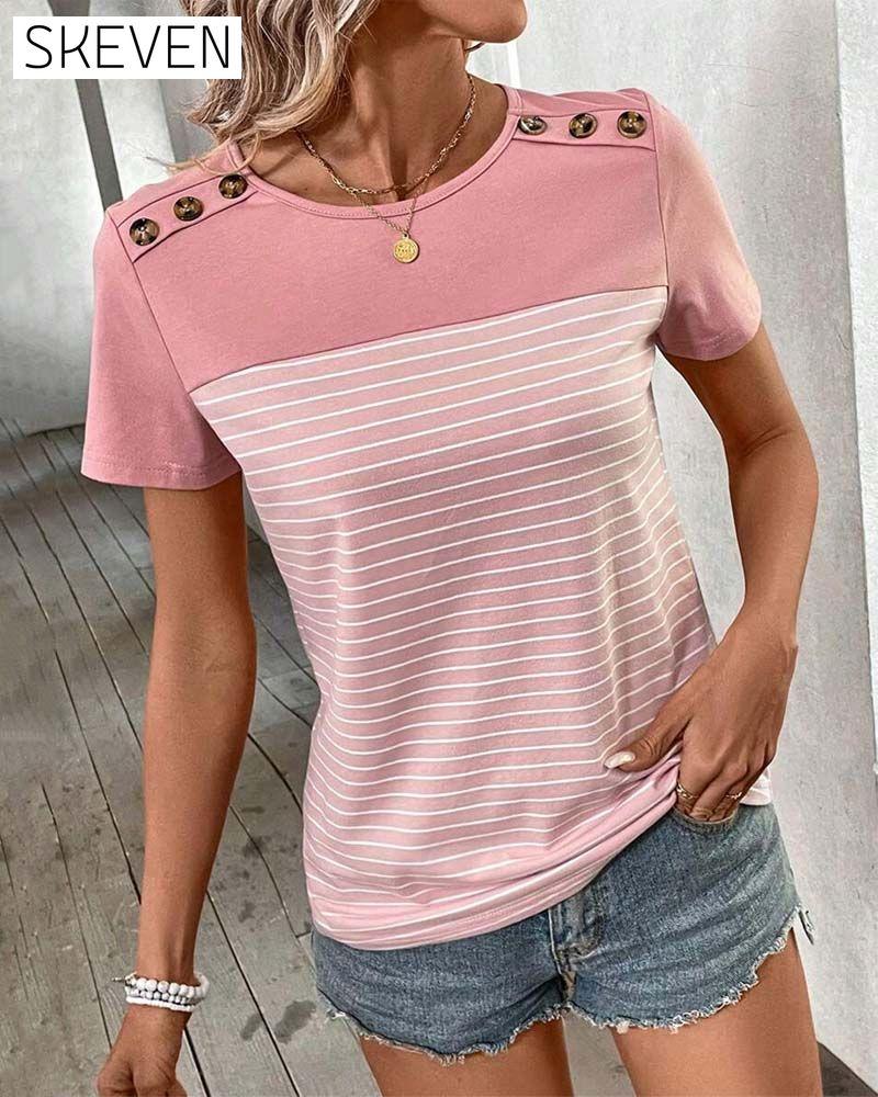 T-shirt à rayures contrastées à manches courtes