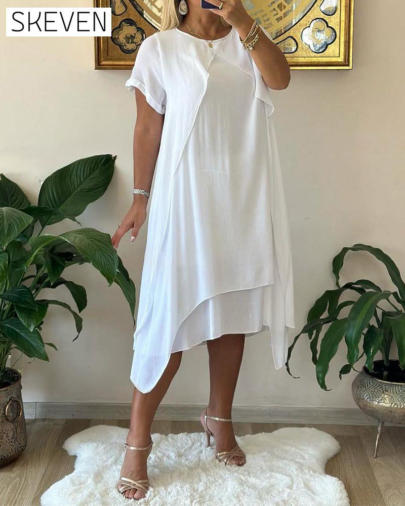 Gefälschtes zweiteiliges, doppellagiges, locker sitzendes Kurzarmkleid