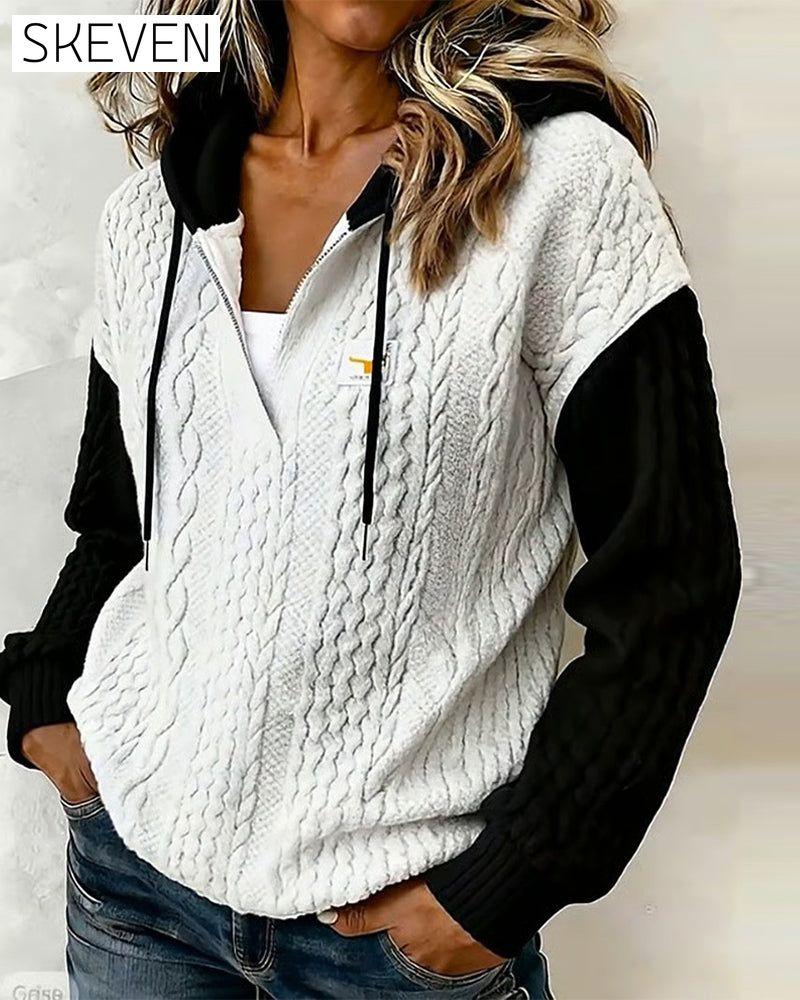 Sweat à capuche décontracté à manches longues en maille torsadée