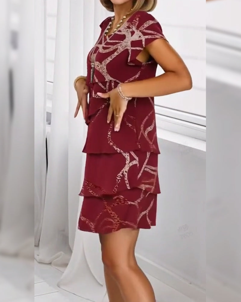 Abstract Line Layered Cake Dress