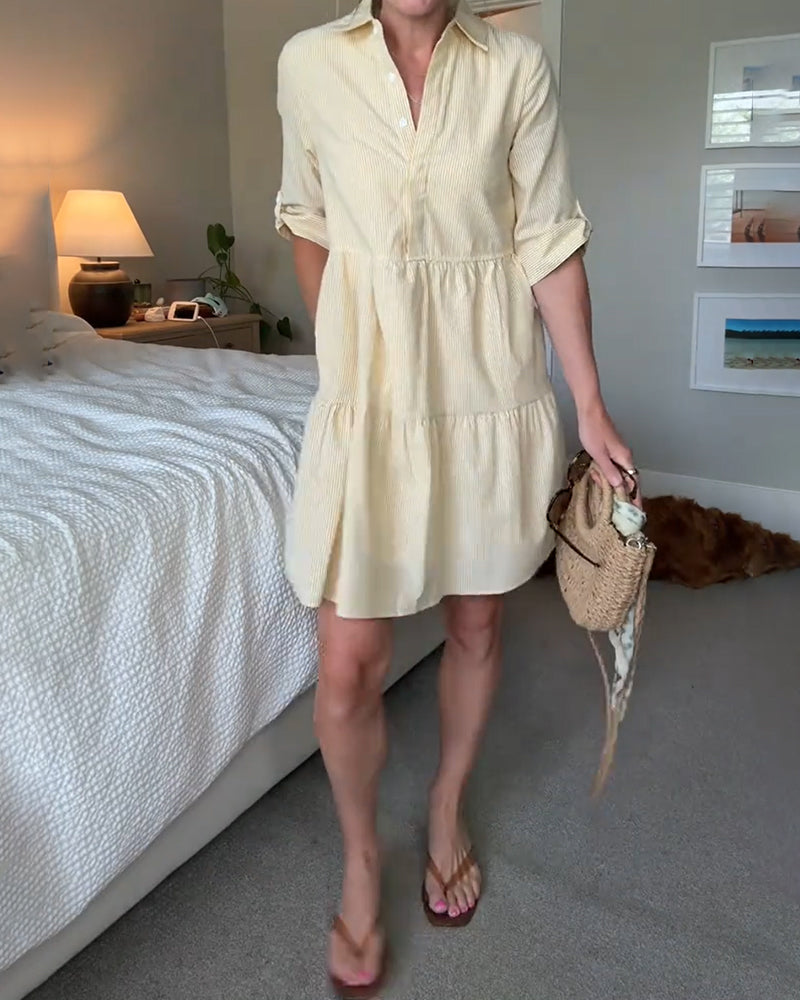 Shirt Collar Striped Patchwork Dress