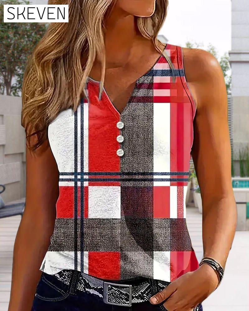 Sleeveless Printed Plaid Tank Top