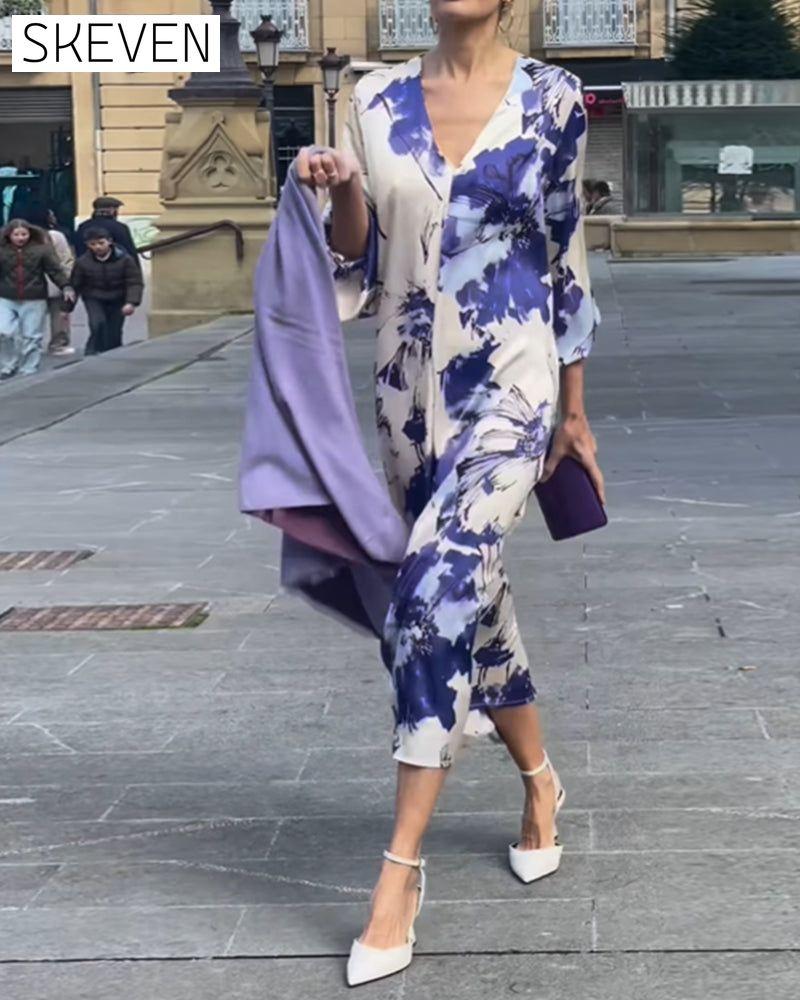 Elegant printed V-neck dress