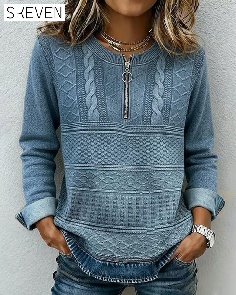 Half-Zip Cable Knit Casual Hoodie