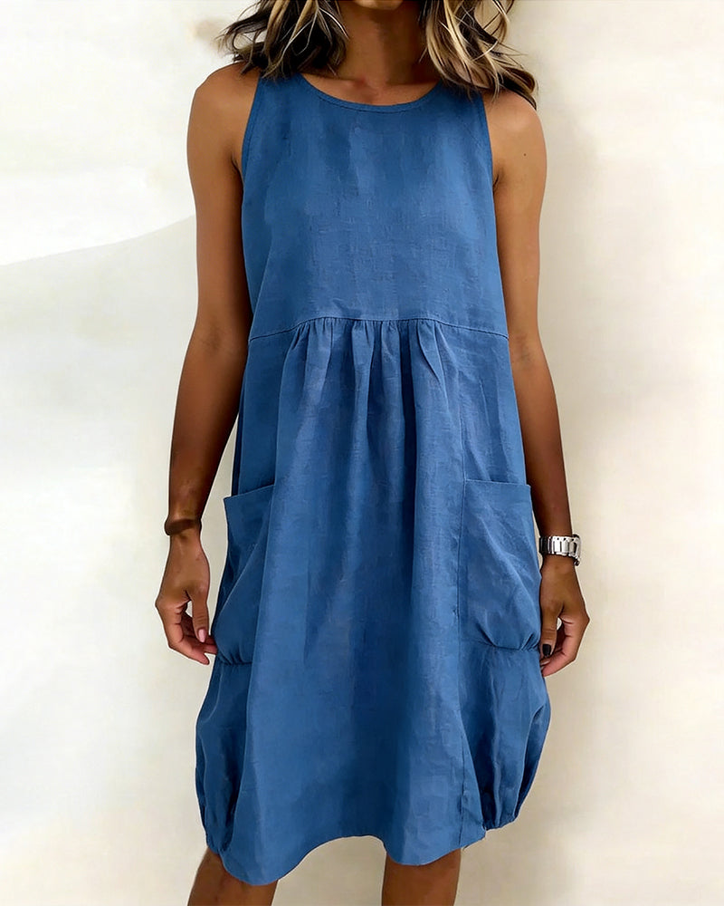 Sleeveless Solid Color Pocket Casual Dress