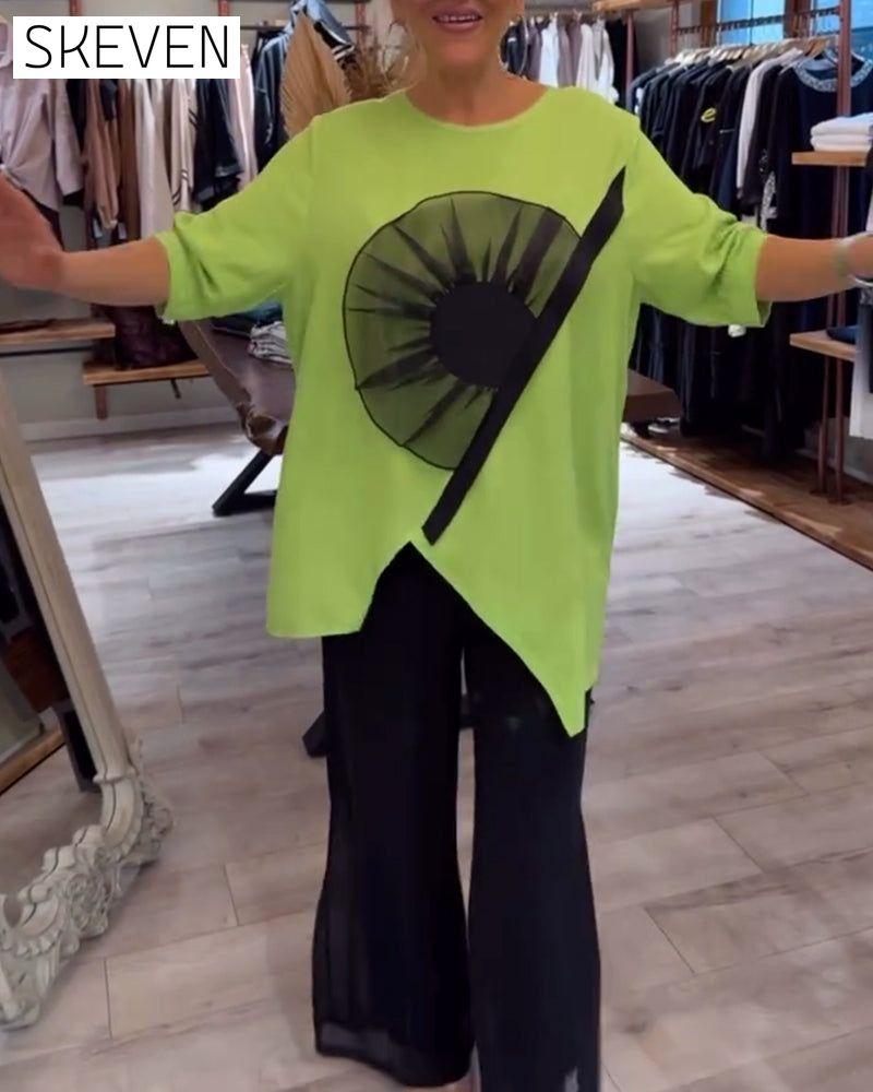 Kurzarm-Freizeit-T-Shirt mit Blumenmuster