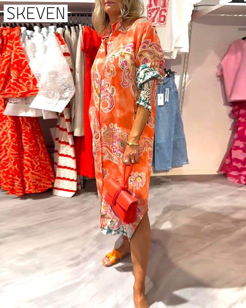 Kleid mit Stehkragen und langen Ärmeln, bedruckt mit Cashew-Print