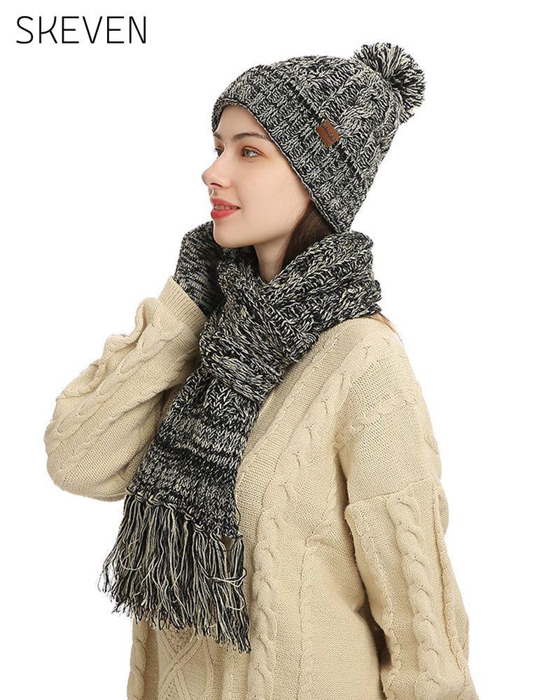 Hat Knitted Wool Three-Piece Set