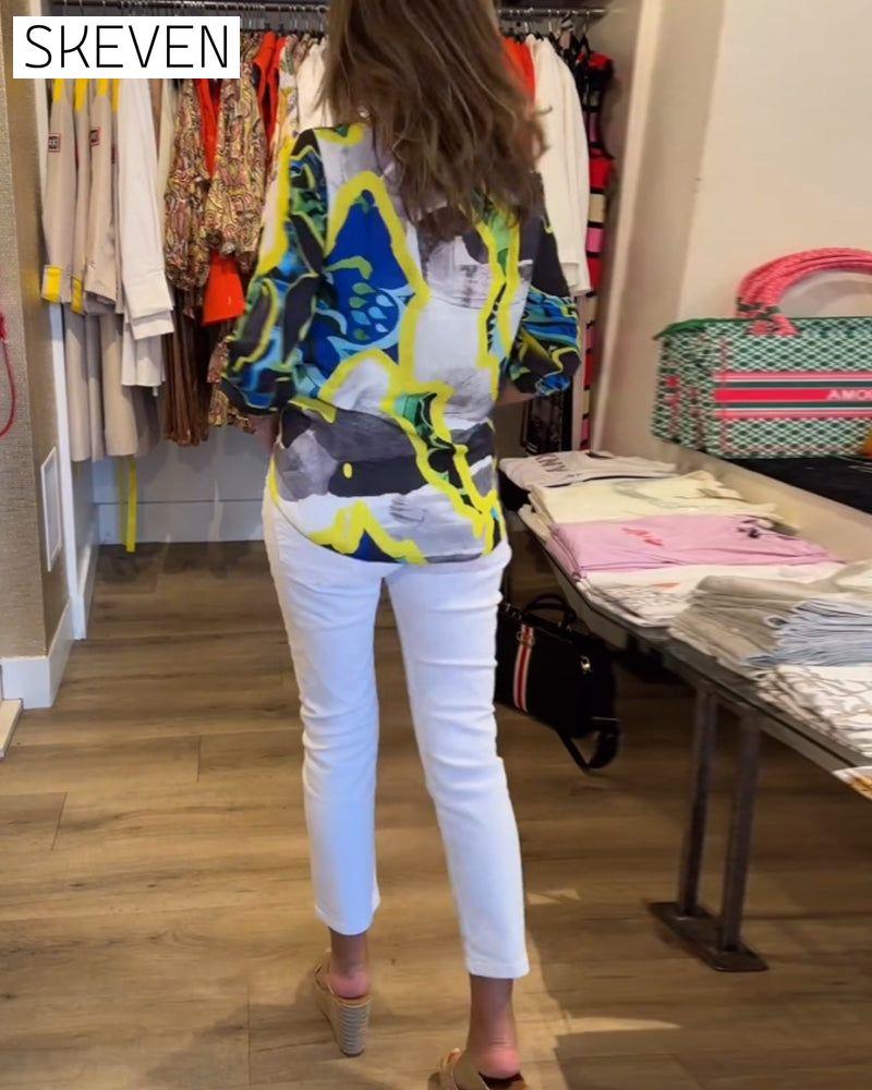 Floral printed V-neck blouse