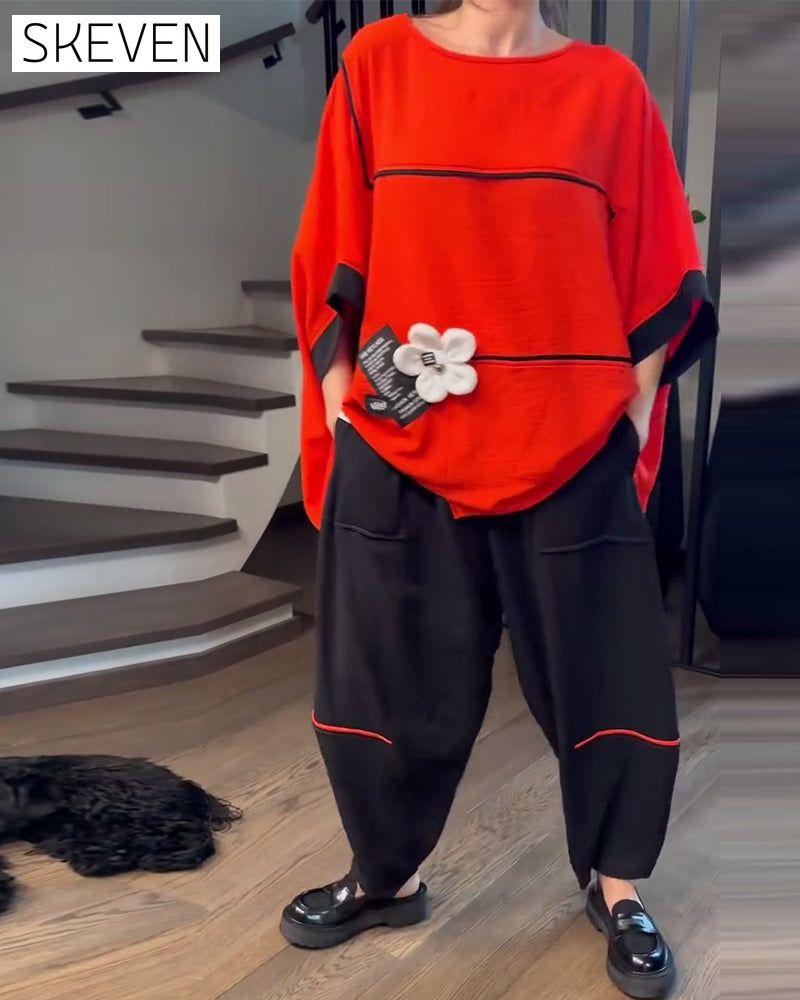 Loose Bloomers Casual Color-Blocking Set