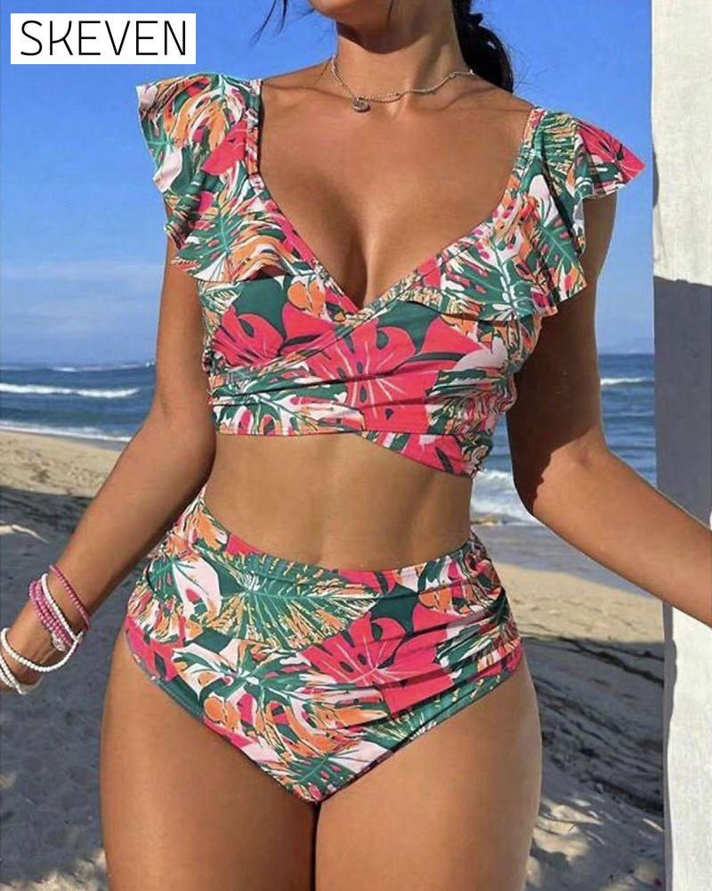 Ruffled backless bikini swimsuit