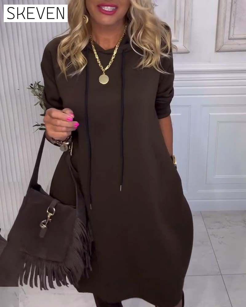 Hooded Casual Solid Color Dress