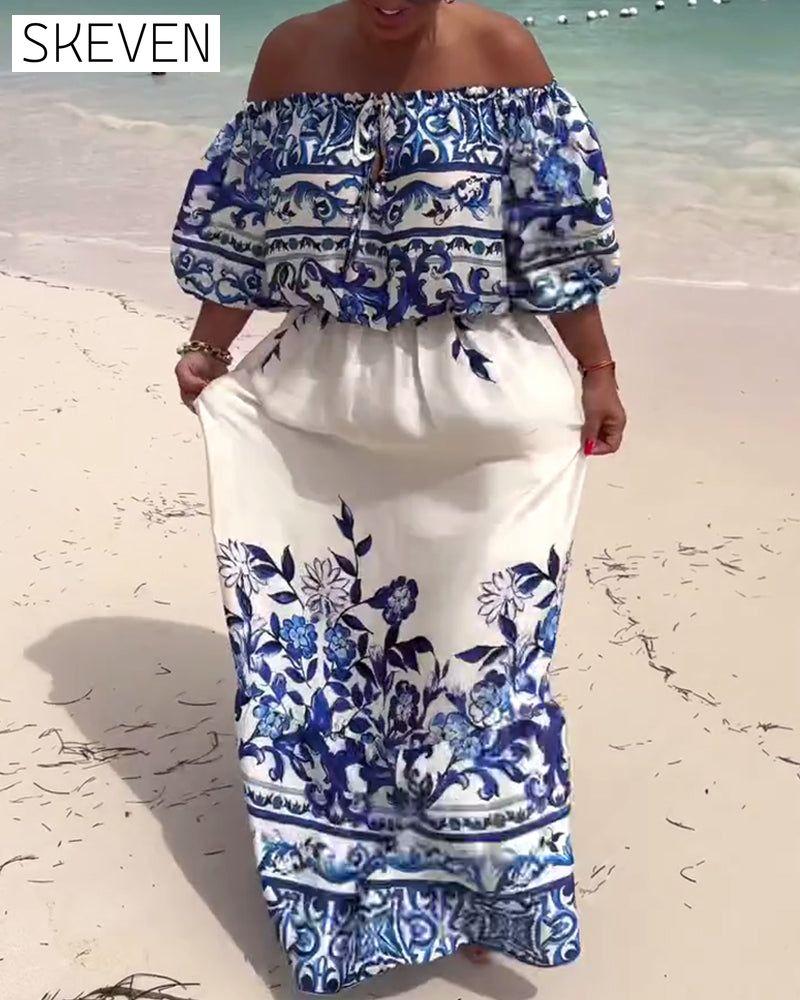 Off-Shoulder Printed Resort Dress