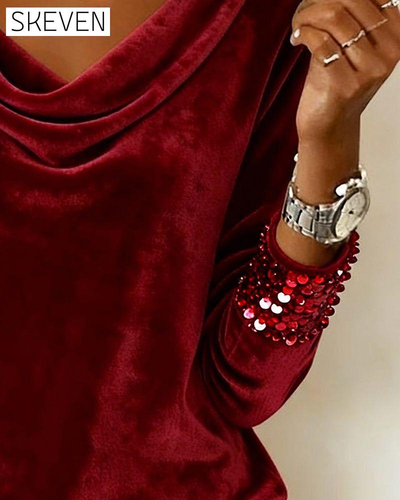 Haut en velours à sequins et col drapé