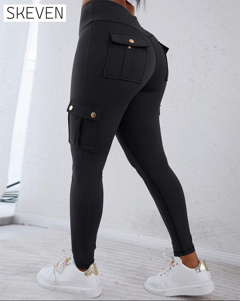 pantalon taille haute à séchage rapide avec poches et effet push-up