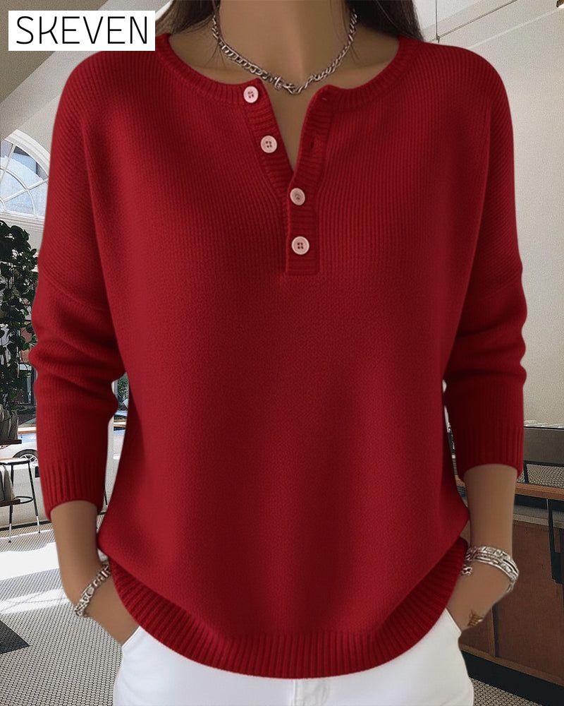 Long-Sleeved Button-Down Solid Color Jumper
