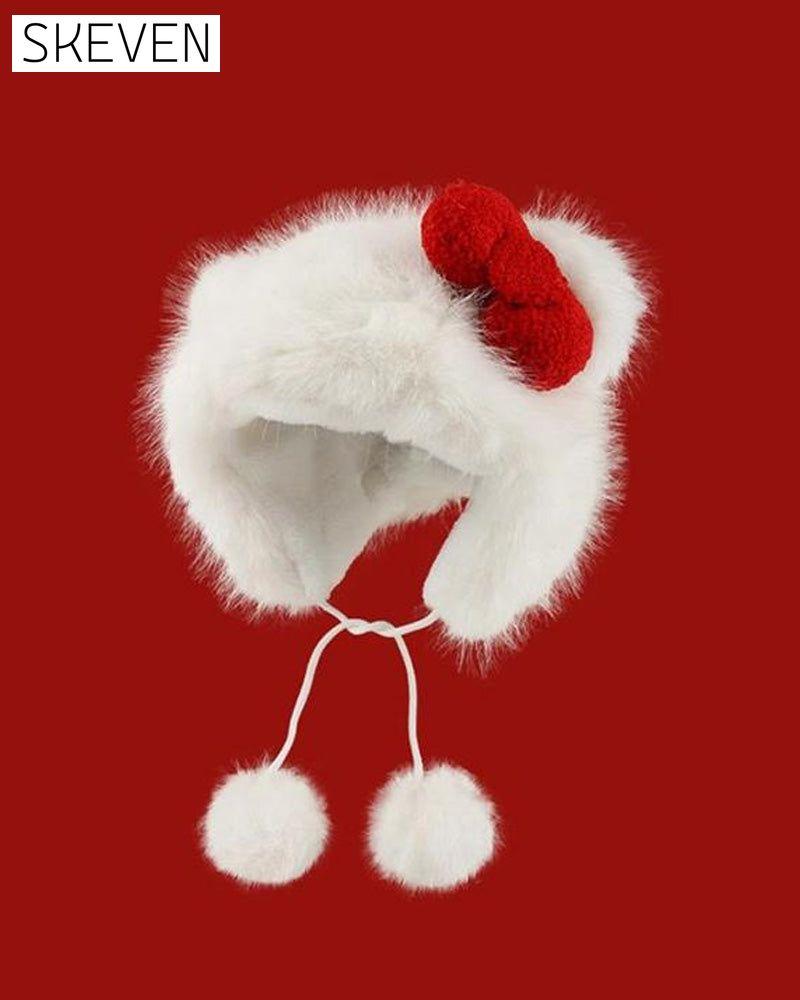 Cute Cat Ear Design Pom Pom Decor Plush Hat