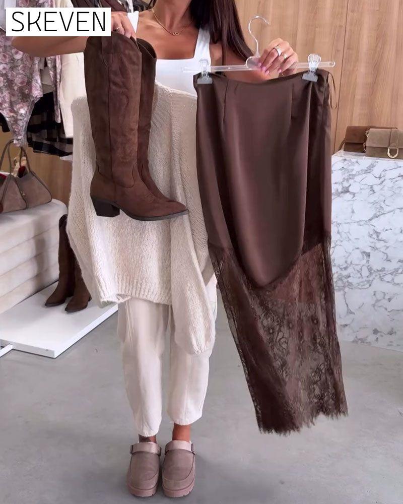 Jupe élégante en satin et dentelle patchwork