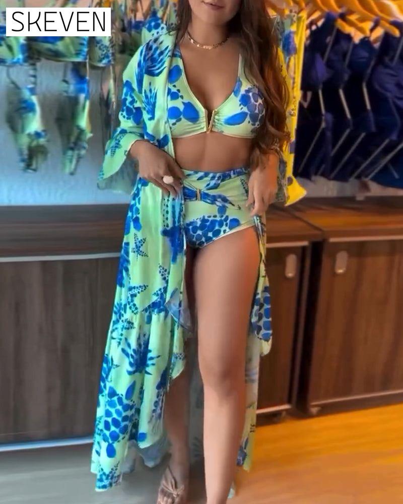 Maillot de bain imprimé à manches évasées pour les fêtes