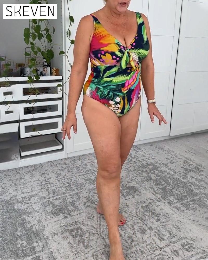 Leaf Print One Piece Swimsuit
