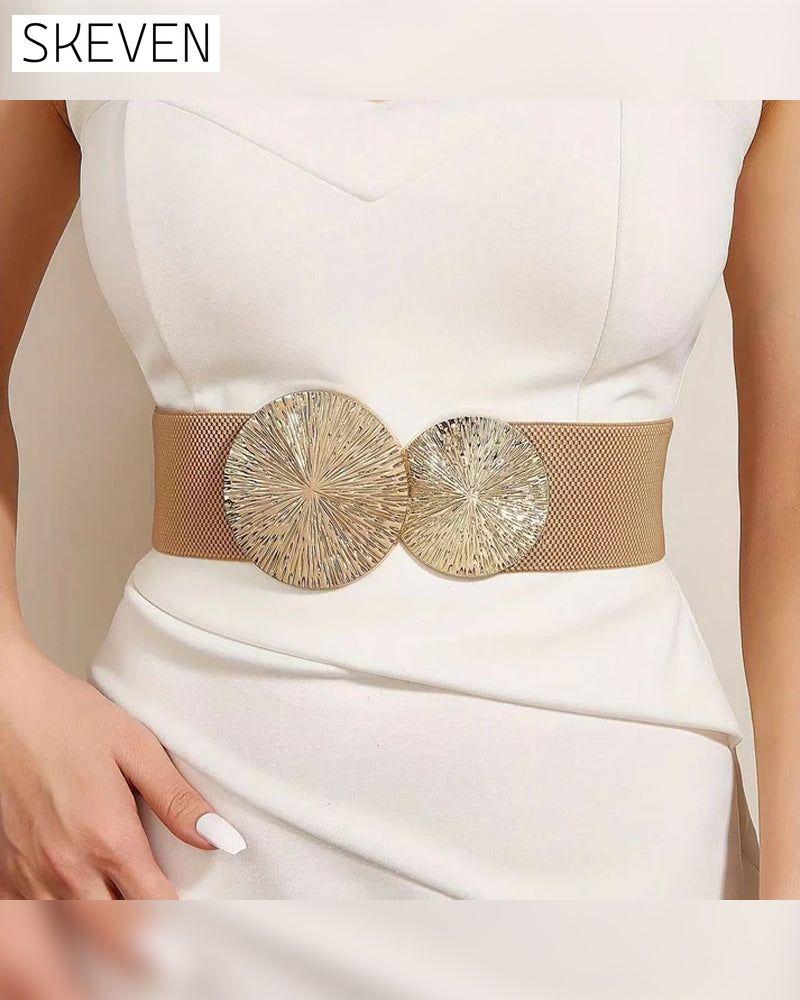 Damen Vintage Elastische Riem Met Gouden Gesp