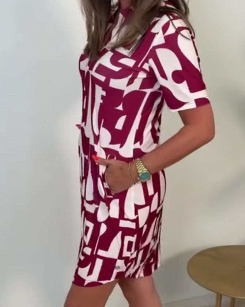 Geometric Print Short Sleeve Mini Dress