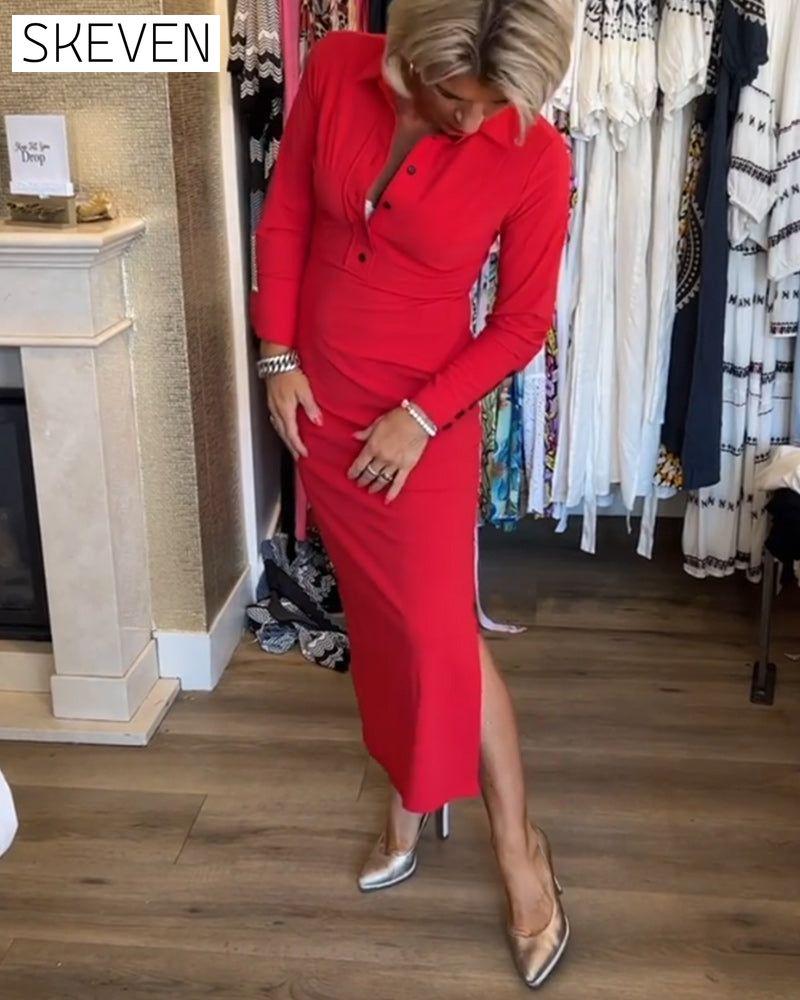 Solid color slit elegant dress
