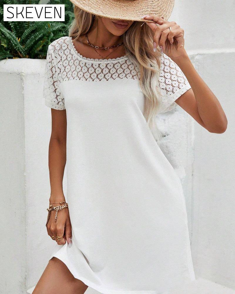 Round Neck V-Back Patchwork Dress