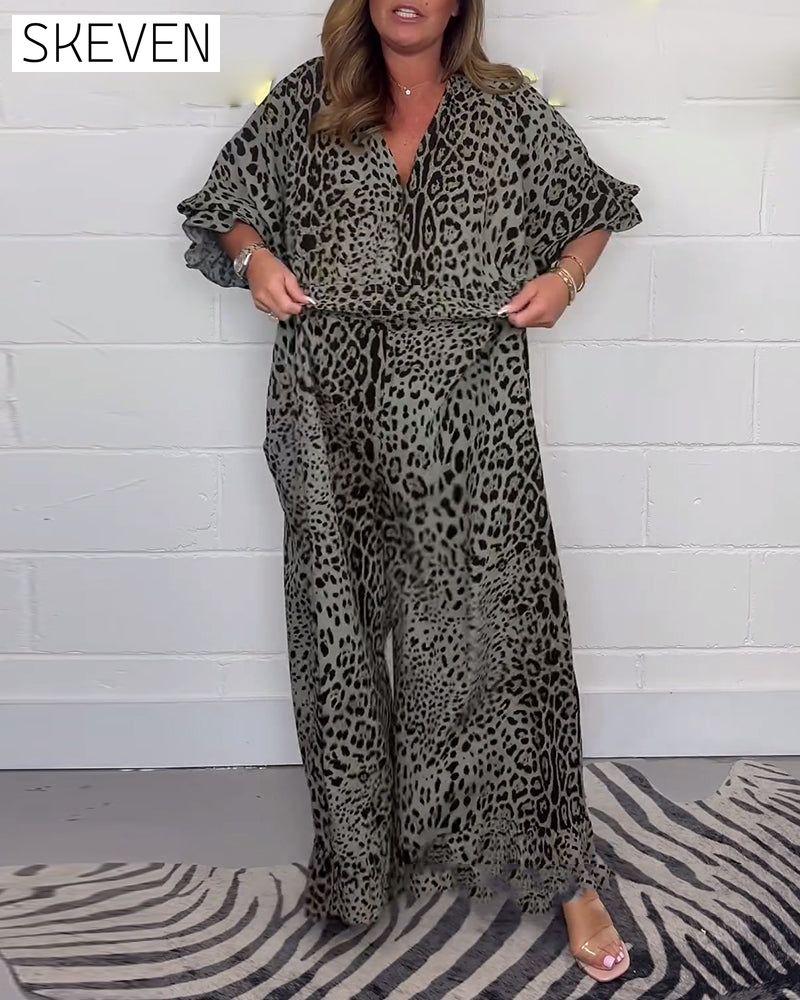 Leopard print lace-up elegant jumpsuit jumpsuits & rompers spring summer