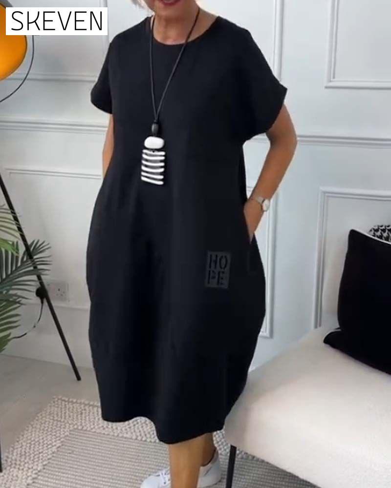 Simple letter print short sleeve casual dress