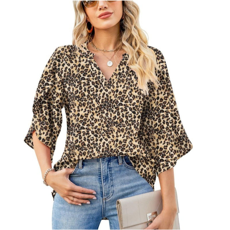 Women's Loose V-neck Petal Chiffon Top