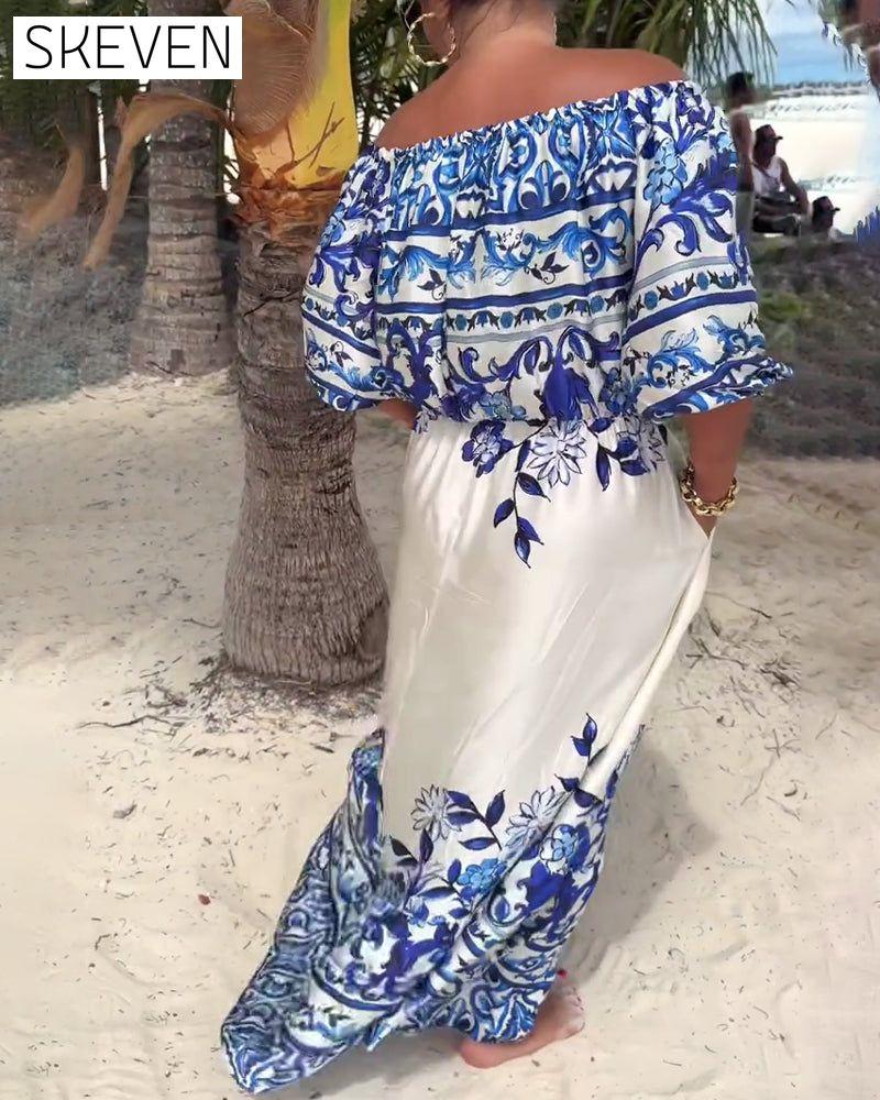 Off-Shoulder Printed Resort Dress