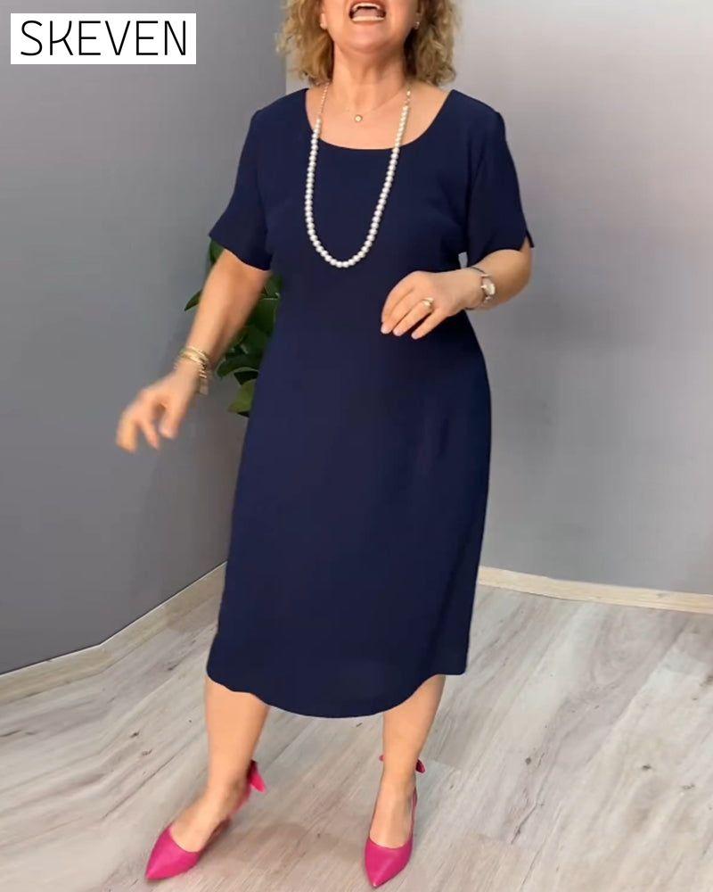 Solid color short sleeve elegant dress