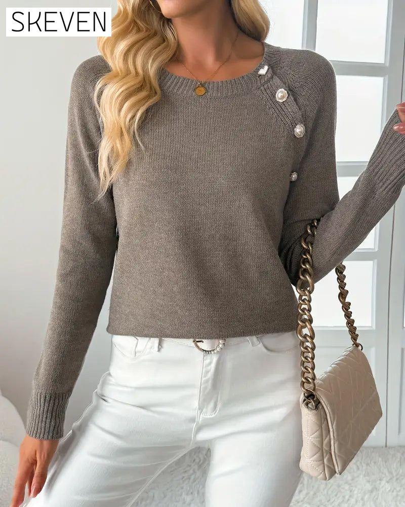 Button-Embellished Raglan Sleeve Jumper