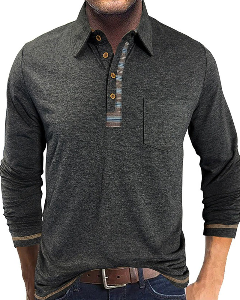 Men's Button Lapel Polo Blouse
