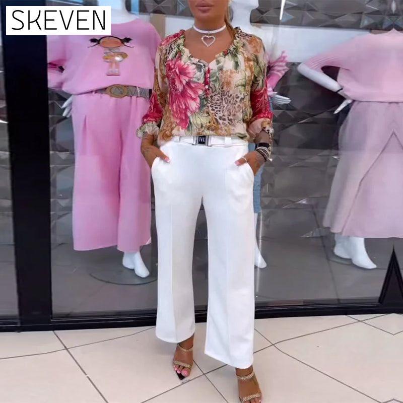 V-Neck Floral Print Blouse