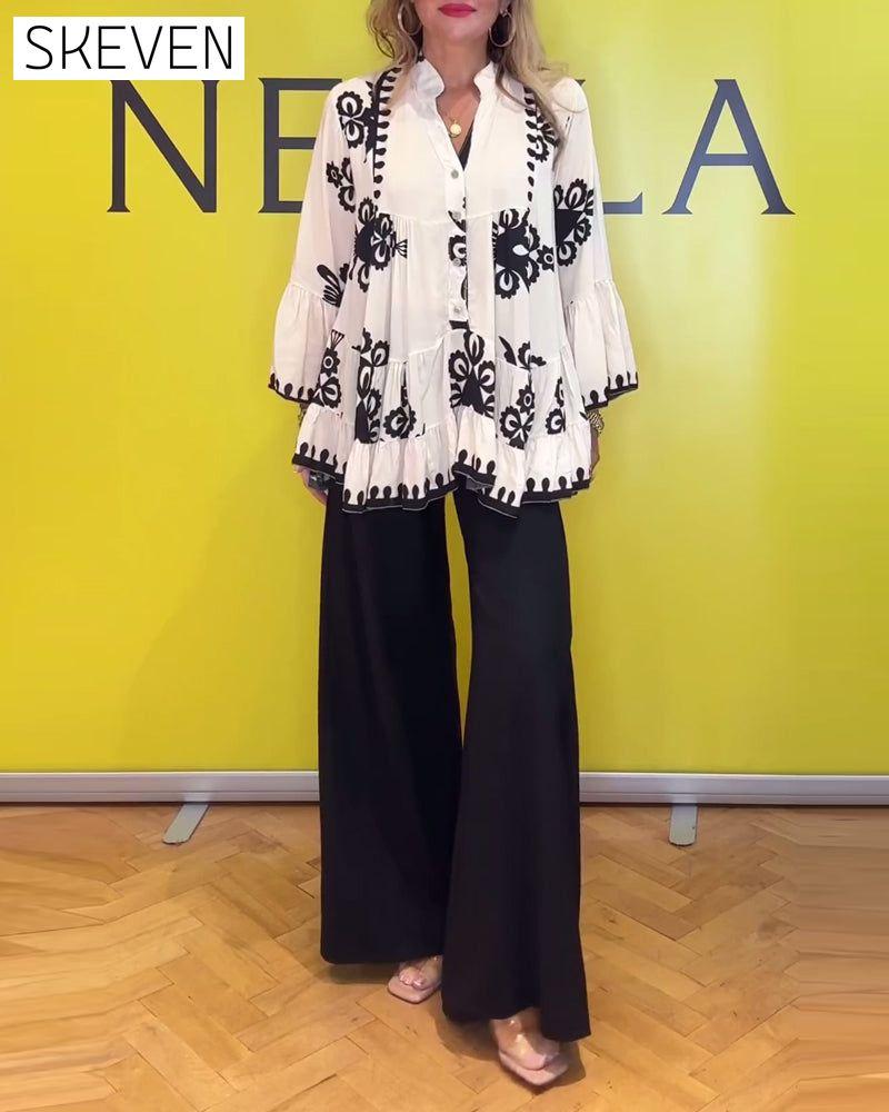 Printed V-neck buttoned elegant blouse blouses & shirts spring summer