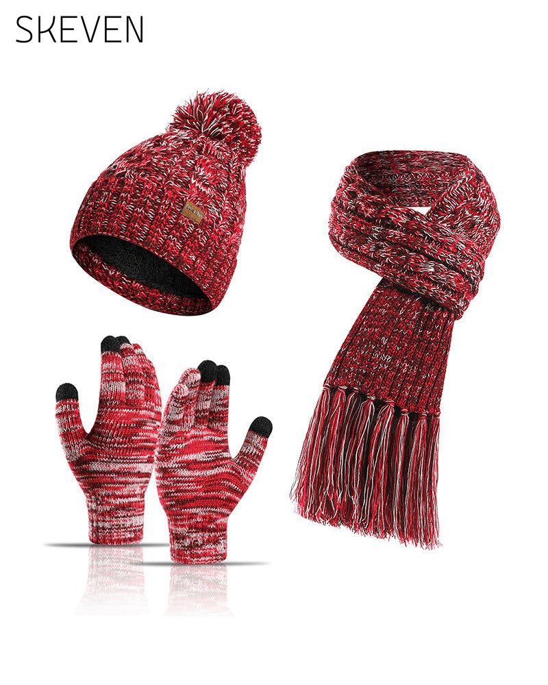 Hat Knitted Wool Three-Piece Set