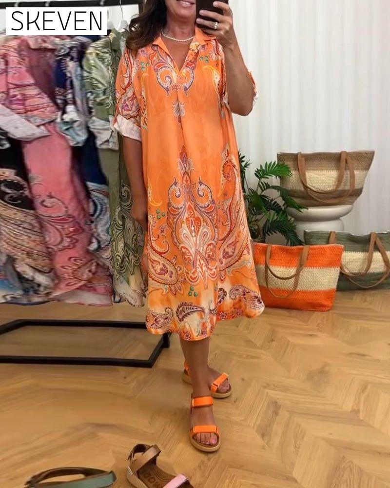 Robe à revers imprimé rétro