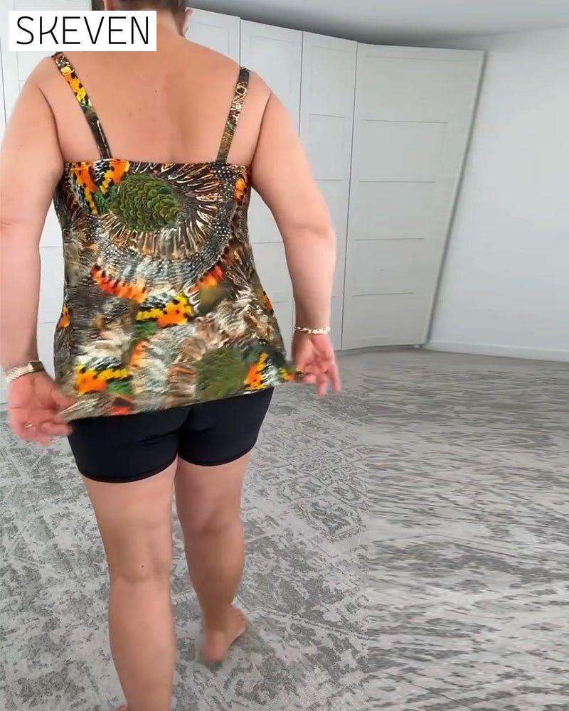 Two-Piece Printed Boxer Swimsuit