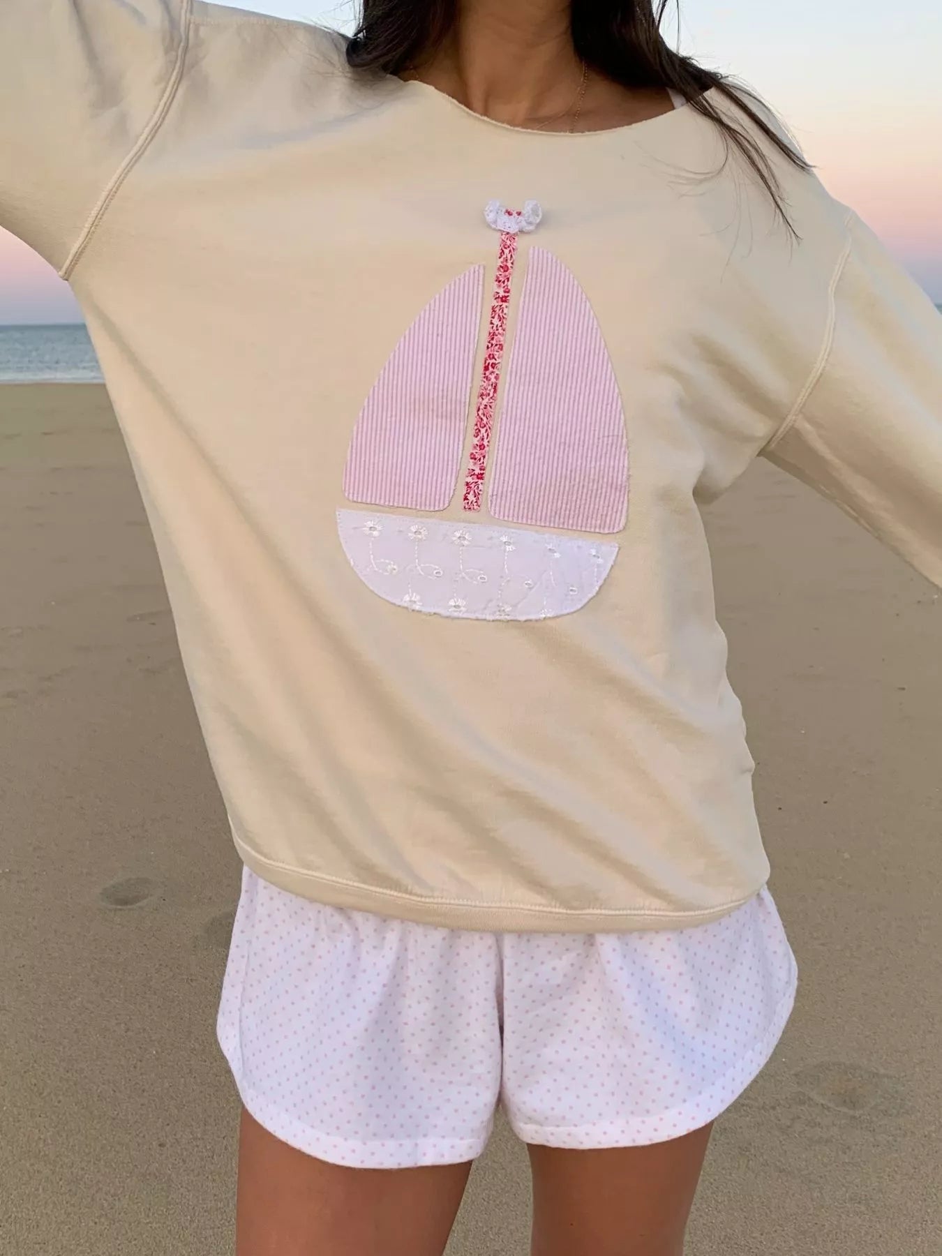 Boat Neck Long Sleeve Patchwork Sweatshirt
