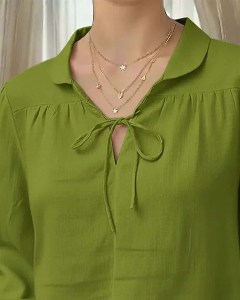 Peter Pan Collar Tie Solid Color Blouse
