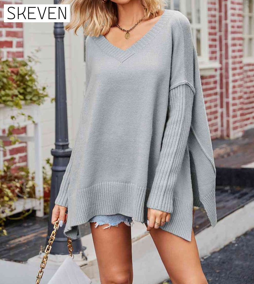 V-Neck Slit Exposed Seam Sweater Cardigan clothes SF Knit Ship From Overseas Sweater Sweaters