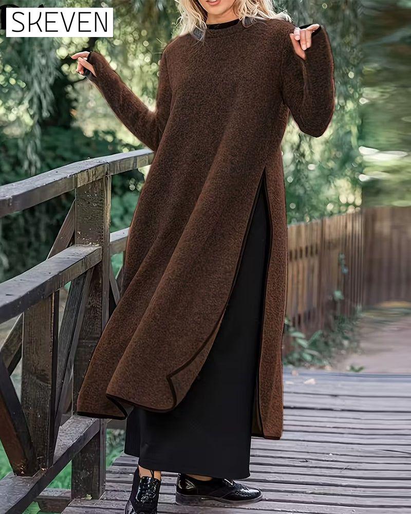 Casual Warm Side Slit Long Dress