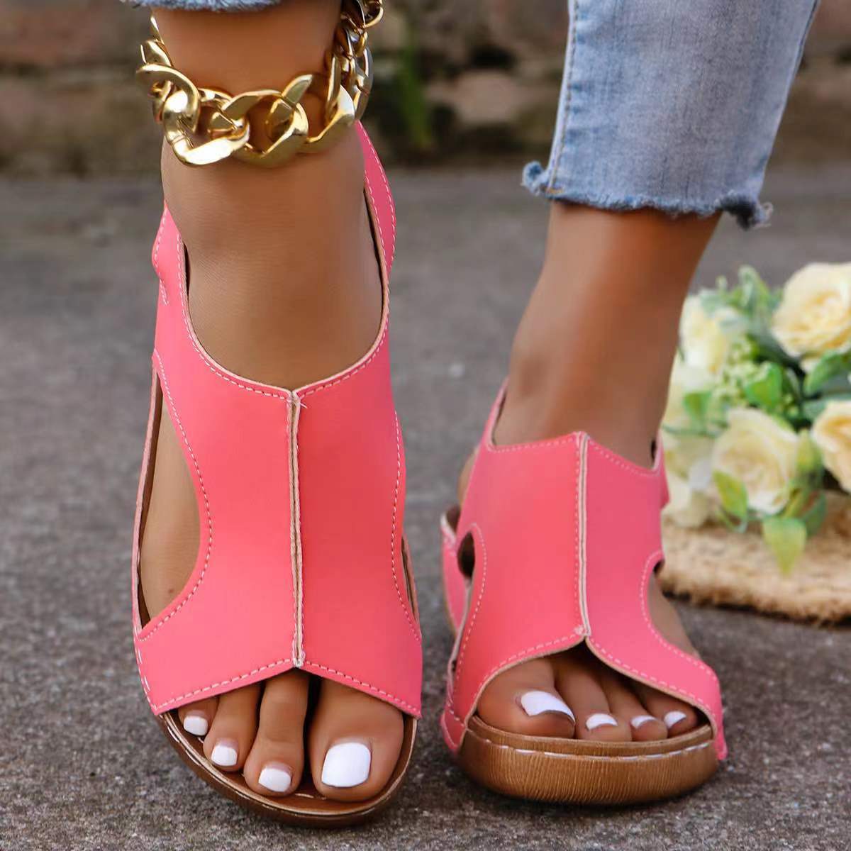 Wedges Sandals With Elastic Band Design Casual Shoes