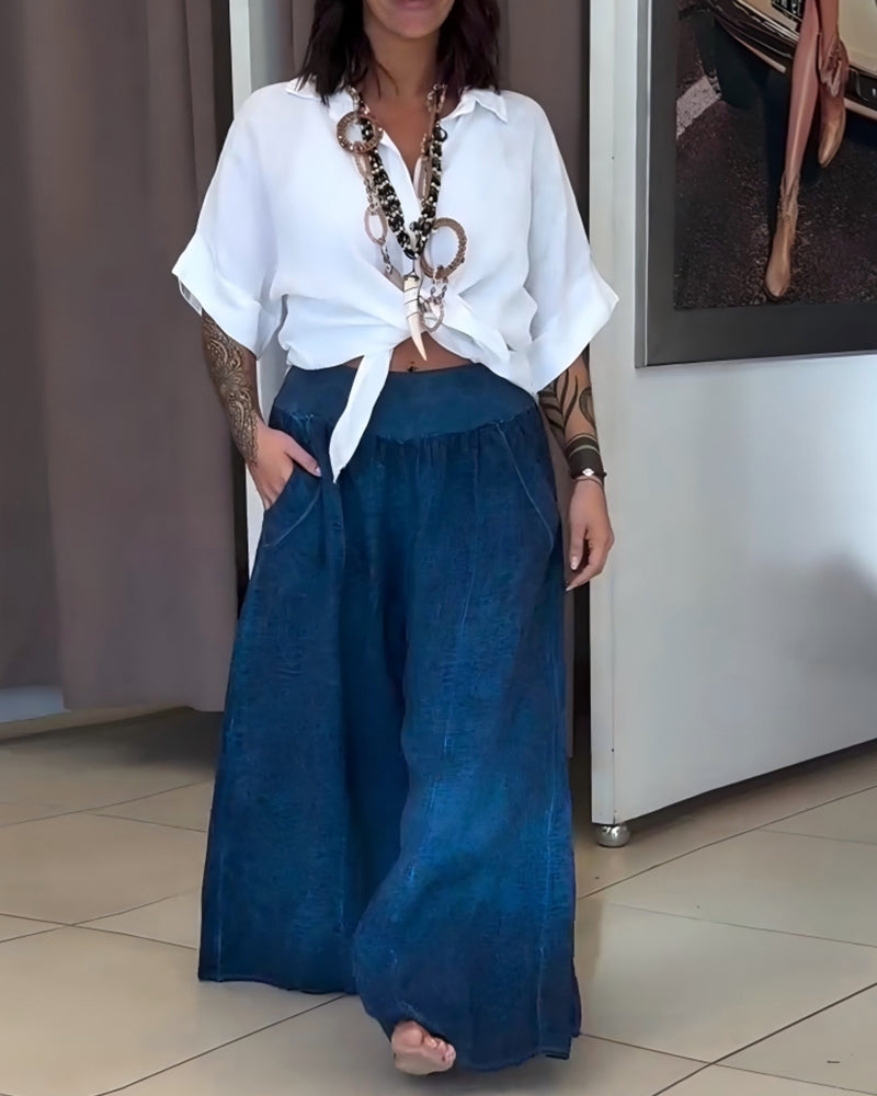 Retro High Waist Wide Leg Pants