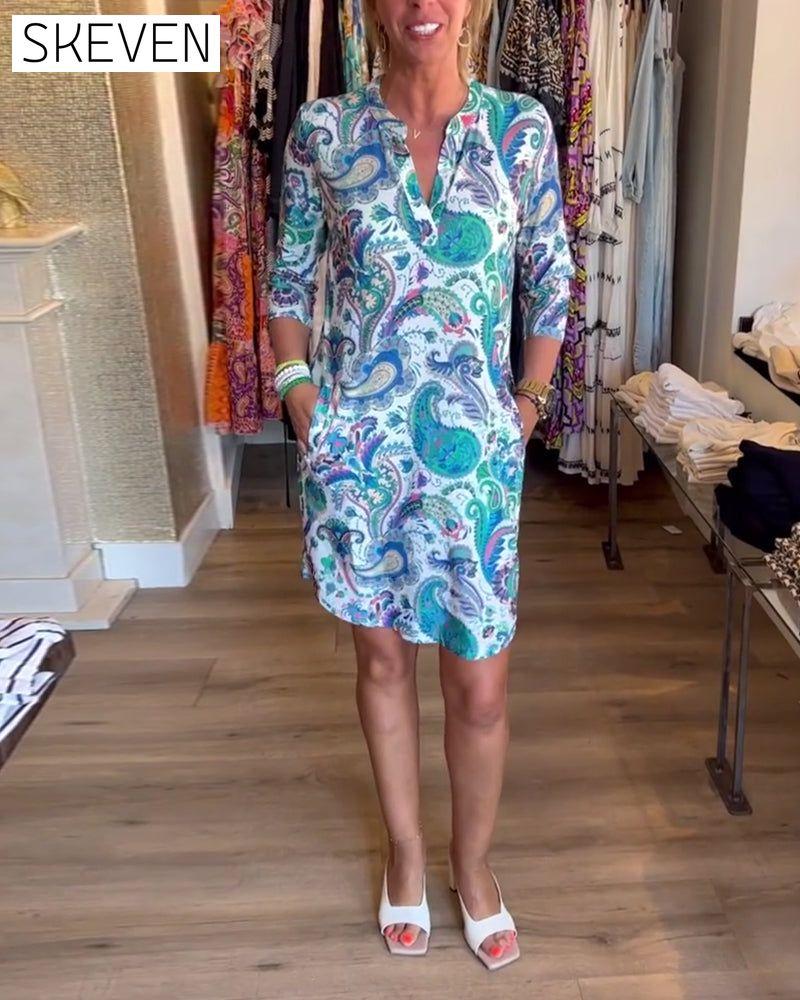 robe à imprimé cachemire, col en V et poches