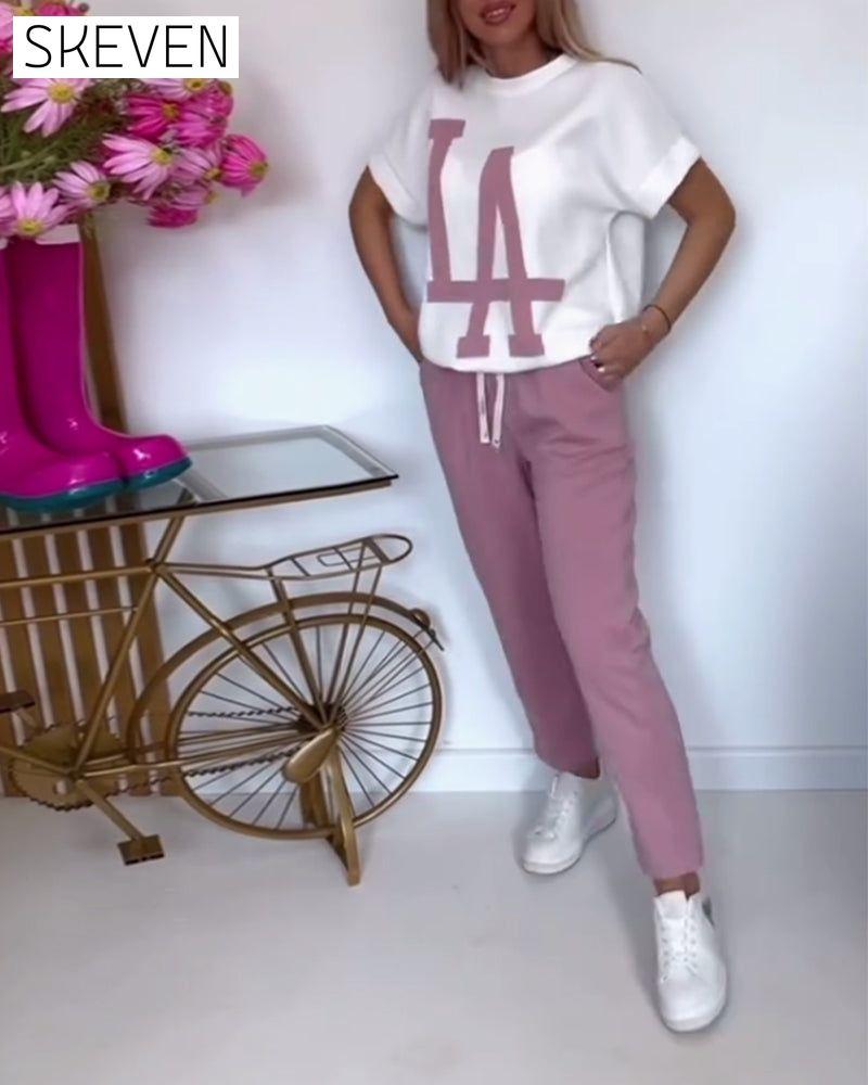 Casual Letter Print Sports Set