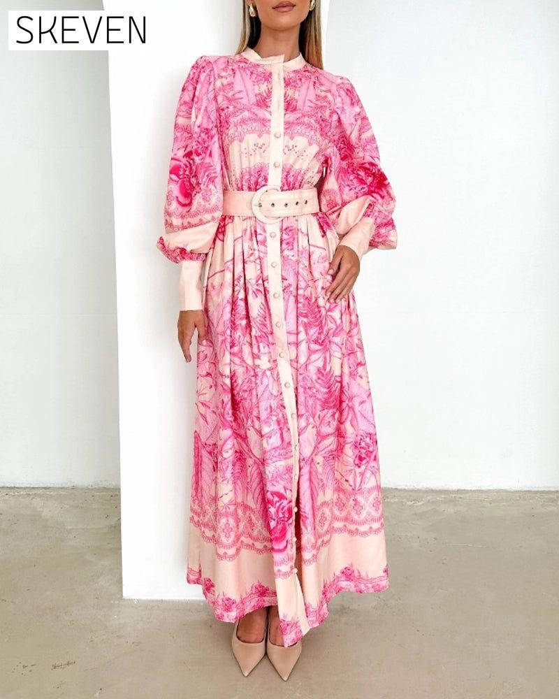 Kleid mit Laternenärmeln und Knopfleiste