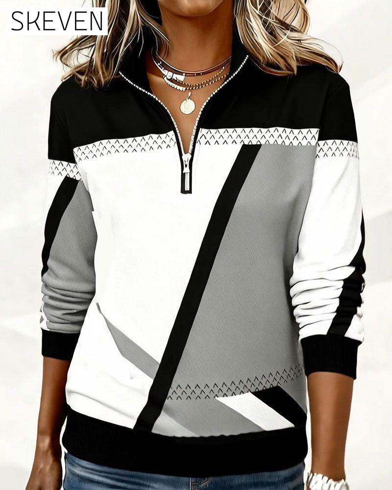 Long-Sleeved Half-Zip Printed Sweatshirt